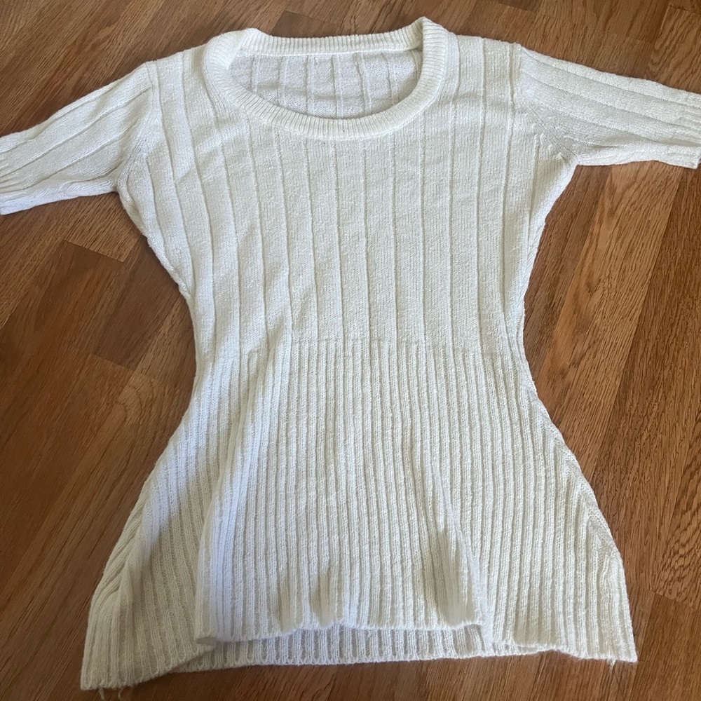 Women's Cream Ribbed Knit Sweater Top